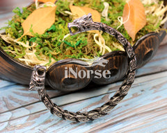 Dragon Viking Bracelet | Norse Jewelry | Viking Bangle | Norse Leather Torc | Viking Arm Ring | Nordic Nidhogg | Gothic | Viking Jewelry