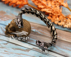 Dragon Viking Bracelet | Norse Jewelry | Viking Bangle | Norse Leather Torc | Viking Arm Ring | Nordic Nidhogg | Gothic | Viking Jewelry