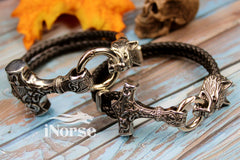 Fenrir Wolf Viking Bracelet | Norse Jewelry | Mjolnir Bracelet | Viking Wristband | Fenrir Wolf | Thor Hammer | Nordic Cuff | Viking Jewelry