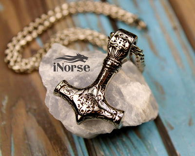 Mjolnir Fenrir Viking Necklace | Norse Jewelry | Mjolnir Pendant | Fenrir Necklace | Thor's Hammer | Norse Hammer Necklace  | Viking Jewelry