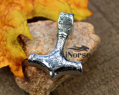 Mjolnir Fenrir Viking Necklace | Norse Jewelry | Mjolnir Pendant | Fenrir Necklace | Thor's Hammer | Norse Hammer Necklace  | Viking Jewelry