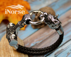 Fenrir Wolf Viking Bracelet | Norse Jewelry | Mjolnir Bracelet | Viking Wristband | Fenrir Wolf | Thor Hammer | Nordic Cuff | Viking Jewelry