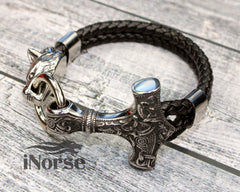 Fenrir Wolf Viking Bracelet | Norse Jewelry | Mjolnir Bracelet | Viking Wristband | Fenrir Wolf | Thor Hammer | Nordic Cuff | Viking Jewelry