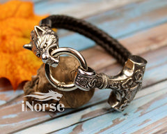 Fenrir Wolf Viking Bracelet | Norse Jewelry | Mjolnir Bracelet | Viking Wristband | Fenrir Wolf | Thor Hammer | Nordic Cuff | Viking Jewelry