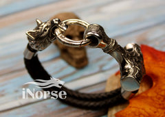 Fenrir Wolf Viking Bracelet | Norse Jewelry | Mjolnir Bracelet | Viking Wristband | Fenrir Wolf | Thor Hammer | Nordic Cuff | Viking Jewelry