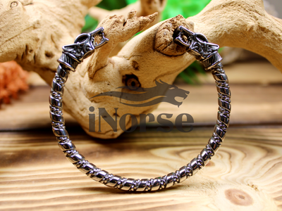 Fenrir Wolf Viking Bracelet | Norse Armring | Odin Wolf Torque | Viking Bangle | Norse Jewelry | Nordic Armring | Viking Jewelry