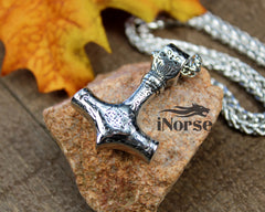 Mjolnir Fenrir Viking Necklace | Norse Jewelry | Mjolnir Pendant | Fenrir Necklace | Thor's Hammer | Norse Hammer Necklace  | Viking Jewelry