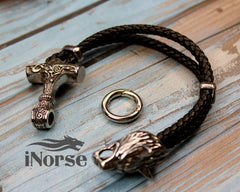 Fenrir Wolf Viking Bracelet | Norse Jewelry | Mjolnir Bracelet | Viking Wristband | Fenrir Wolf | Thor Hammer | Nordic Cuff | Viking Jewelry