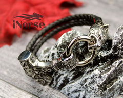 Fenrir Wolf Viking Bracelet | Norse Jewelry | Mjolnir Bracelet | Viking Wristband | Fenrir Wolf | Thor Hammer | Nordic Cuff | Viking Jewelry