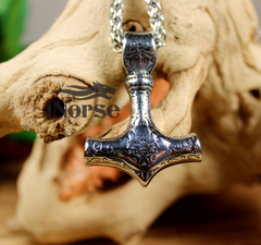 Mjolnir Fenrir Viking Necklace | Norse Jewelry | Mjolnir Pendant | Fenrir Necklace | Thor's Hammer | Norse Hammer Necklace  | Viking Jewelry