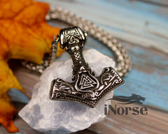 Valknut Mjolnir Necklace | Viking Pendant | Viking Necklace | Thor's Hammer Amulet | Norse Jewelry | Valknut Necklace | Viking Pendant | Viking Jewelry