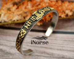 Mjolnir Runes Bracelet | Norse Jewelry | Viking Bracelet | Mjolnir Armring | Thor Torque | Norse Armband | Viking Torc | Norse Bangle | Celtic Cuff | Viking Jewelry