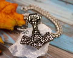 Valknut Mjolnir Necklace | Viking Pendant | Viking Necklace | Thor's Hammer Amulet | Norse Jewelry | Valknut Necklace | Viking Pendant | Viking Jewelry