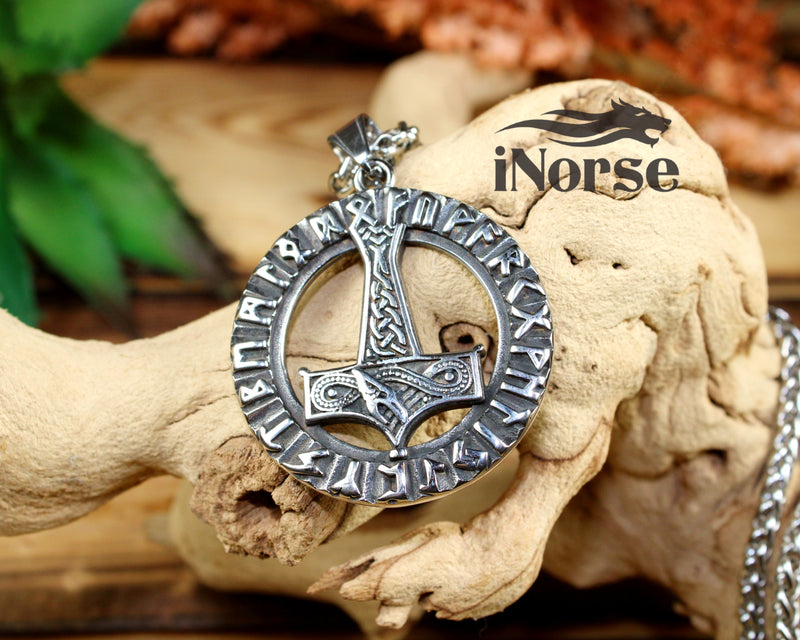 Thor's Hammer Viking Necklace | Runic Pendant | Norse Jewelry | Mjolnir Pendant | Norse Necklace | Futhark Runes | Nordic | Viking Jewelry