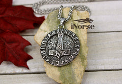 Thor's Hammer Viking Necklace | Runic Pendant | Norse Jewelry | Mjolnir Pendant | Norse Necklace | Futhark Runes | Nordic | Viking Jewelry