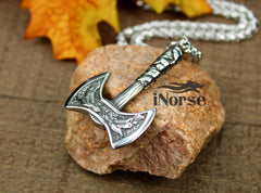 Viking Axe Raven Necklace | Odin's Ravens Pendant | Norse Jewelry | Viking Pendant | Nordic Amulet | Norse Necklace | Goth | Viking Jewelry