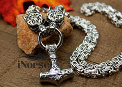 Geri & Freki Viking Necklace | Norse Jewelry | Odin's Wolves | Fenrir Wolf Necklace | Thor Hammer | Goth Necklace | Viking Jewelry