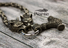 Odin's Wolves Viking Necklace | Norse Jewelry | Mjolnir Pendant | Fenrir Necklace | Thor's Hammer | Odin Necklace | Gothic | Viking Jewelry