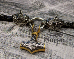 Odin Wolves Viking Necklace | Norse Jewelry | Mjolnir Pendant | Geri & Freki Necklace | Fenrir Wolf | Norse Hammer | Gothic | Viking Jewelry