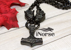 Odin Wolves Viking Necklace | Norse Jewelry | Fenrir Wolf | Mjolnir Pendant | Norse Necklace | Thor Hammer | Odin Necklace | Viking Jewelry