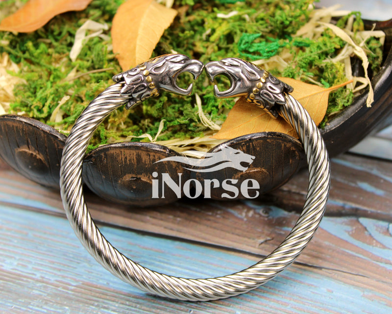 Odin's Wolves Viking Bracelet | Fenrir Armring | Norse Jewelry | Viking Torc | Nordic Wristband | Norse Bracelet | Gothic | Viking Jewelry