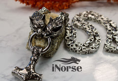 Odin's Wolves Viking Necklace | Norse Jewelry | Fenrir Necklace | Mjolnir Pendant | Norse Necklace | Geri & Freki | Odin | Viking Jewelry