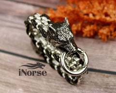 Odin's Wolves Viking Bracelet | Norse Jewelry | Viking Wristband |  Fenrir Wolf Bracelet | Norse Leather Armband | Viking Bangle | Norse Arm Ring | Viking Jewelry