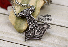 Warhammer Viking Necklace | Hugin & Munin Pendant | Norse Jewelry | Mjolnir Necklace | Viking Pendant | Valknut | Thor Necklace | Viking Jewelry