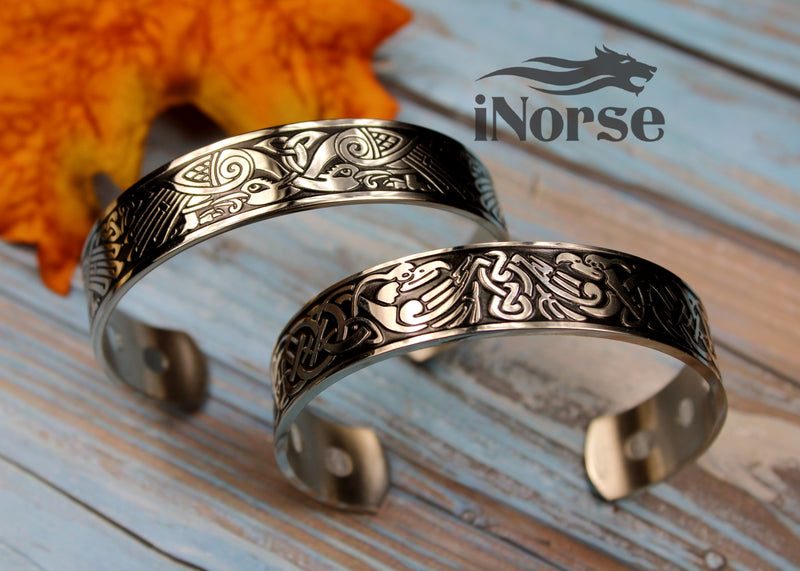 Odin's Ravens Viking Bangle | Norse Bracelet | Nordic Arm Ring | Celtic Wristband | Celtic Knot | Norse Magnetic Bracelet | Viking Jewelry