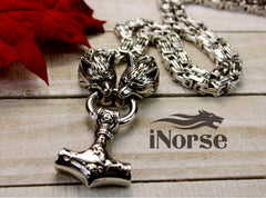 Odin's Wolves Viking Necklace | Norse Jewelry | Fenrir Necklace | Mjolnir Pendant | Norse Necklace | Geri & Freki | Odin | Viking Jewelry