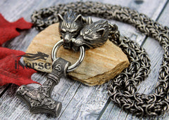 Odin's Wolves Viking Necklace | Norse Jewelry | Mjolnir Pendant | Fenrir Necklace | Thor's Hammer | Odin Necklace | Gothic | Viking Jewelry