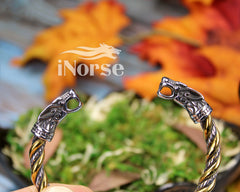 Odin's Wolves Viking Bracelet | Norse Jewelry | Geri & Freki Bracelet | Viking Bangle | Fenrir Torque | Odin Arm Ring | Gothic | Viking Jewelry