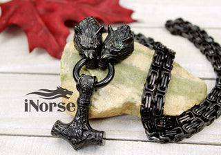 Odin Wolves Viking Necklace | Norse Jewelry | Fenrir Wolf...