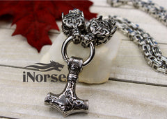 Geri & Freki Viking Necklace | Norse Jewelry | Odin's Wolves | Fenrir Wolf Necklace | Thor Hammer | Goth Necklace | Viking Jewelry