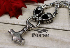 Geri & Freki Viking Necklace | Norse Jewelry | Odin's Wolves | Fenrir Wolf Necklace | Thor Hammer | Goth Necklace | Viking Jewelry