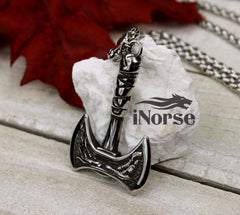 Viking Axe Raven Necklace | Odin's Ravens Pendant | Norse Jewelry | Viking Pendant | Nordic Amulet | Norse Necklace | Goth | Viking Jewelry