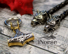 Odin Wolves Viking Necklace | Norse Jewelry | Mjolnir Pendant | Geri & Freki Necklace | Fenrir Wolf | Norse Hammer | Gothic | Viking Jewelry