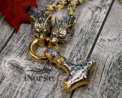 Odin's Wolves Viking Necklace | Mjolnir Pedant | Norse Jewelry | Fenrir Necklace | Norse Necklace | Odin Necklace | Thor | Viking Jewelry