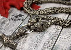 Odin's Wolves Viking Necklace | Norse Jewelry | Mjolnir Pendant | Fenrir Necklace | Thor's Hammer | Odin Necklace | Gothic | Viking Jewelry