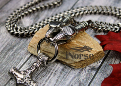 Odin's Ravens Viking Necklace | Mjolnir Jewelry | Norse Pendant | Hugin & Munin Necklace | Viking Pendant | Norse Necklace | Viking Jewelry