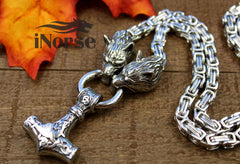 Odin's Wolves Viking Necklace | Norse Jewelry | Fenrir Necklace | Mjolnir Pendant | Norse Necklace | Geri & Freki | Odin | Viking Jewelry