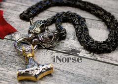 Odin Wolves Viking Necklace | Norse Jewelry | Mjolnir Pendant | Geri & Freki Necklace | Fenrir Wolf | Norse Hammer | Gothic | Viking Jewelry