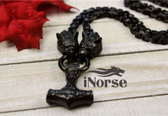 Odin Wolves Viking Necklace | Norse Jewelry | Fenrir Wolf | Mjolnir Pendant | Norse Necklace | Thor Hammer | Odin Necklace | Viking Jewelry