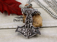 Warhammer Viking Necklace | Hugin & Munin Pendant | Norse Jewelry | Mjolnir Necklace | Viking Pendant | Valknut | Thor Necklace | Viking Jewelry