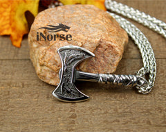 Viking Axe Raven Necklace | Odin's Ravens Pendant | Norse Jewelry | Viking Pendant | Nordic Amulet | Norse Necklace | Goth | Viking Jewelry