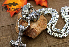 Odin's Wolves Viking Necklace | Norse Jewelry | Fenrir Necklace | Mjolnir Pendant | Norse Necklace | Geri & Freki | Odin | Viking Jewelry