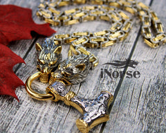 Odin's Wolves Viking Necklace | Mjolnir Pedant | Norse Jewelry | Fenrir Necklace | Norse Necklace | Odin Necklace | Thor | Viking Jewelry