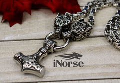 Geri & Freki Viking Necklace | Norse Jewelry | Odin's Wolves | Fenrir Wolf Necklace | Thor Hammer | Goth Necklace | Viking Jewelry