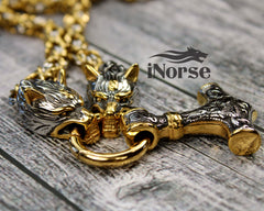 Odin's Wolves Viking Necklace | Mjolnir Pendant | Norse Jewelry | Thor's Hammer | Fenrir Wolf | Nordic Necklace | Pagan | Viking Jewelry