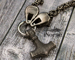 Odin's Wolves Viking Necklace | Norse Jewelry | Mjolnir Pendant | Fenrir Necklace | Thor's Hammer | Odin Necklace | Gothic | Viking Jewelry